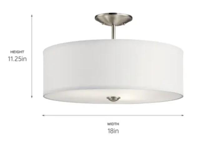Kichler Shailene 18 in. 3-Light Brushed Nickel Semi-Flush Mount Ceiling Light