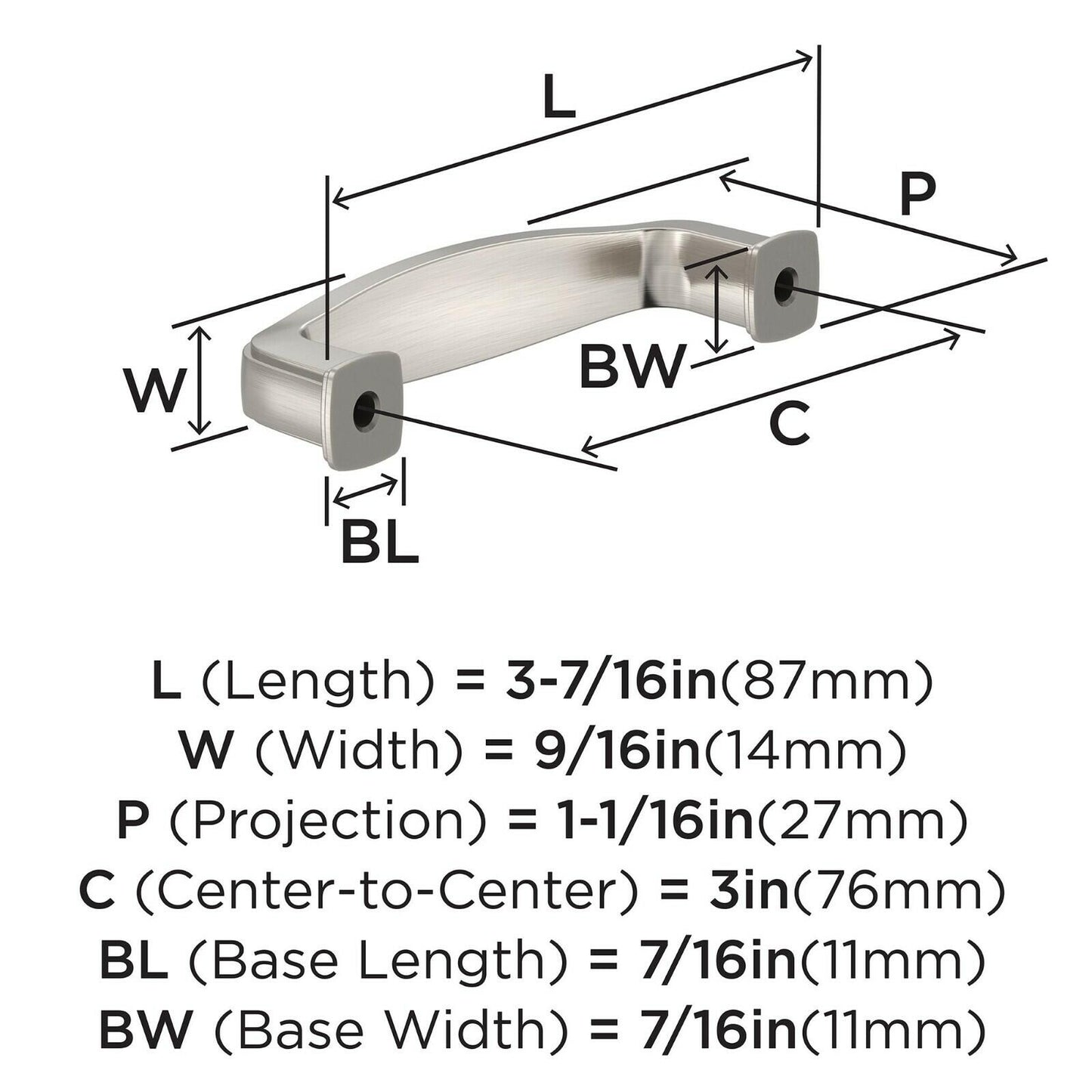 Amerock BP37050G10 - 3" Centers Cabinet Pull in Satin Nickel