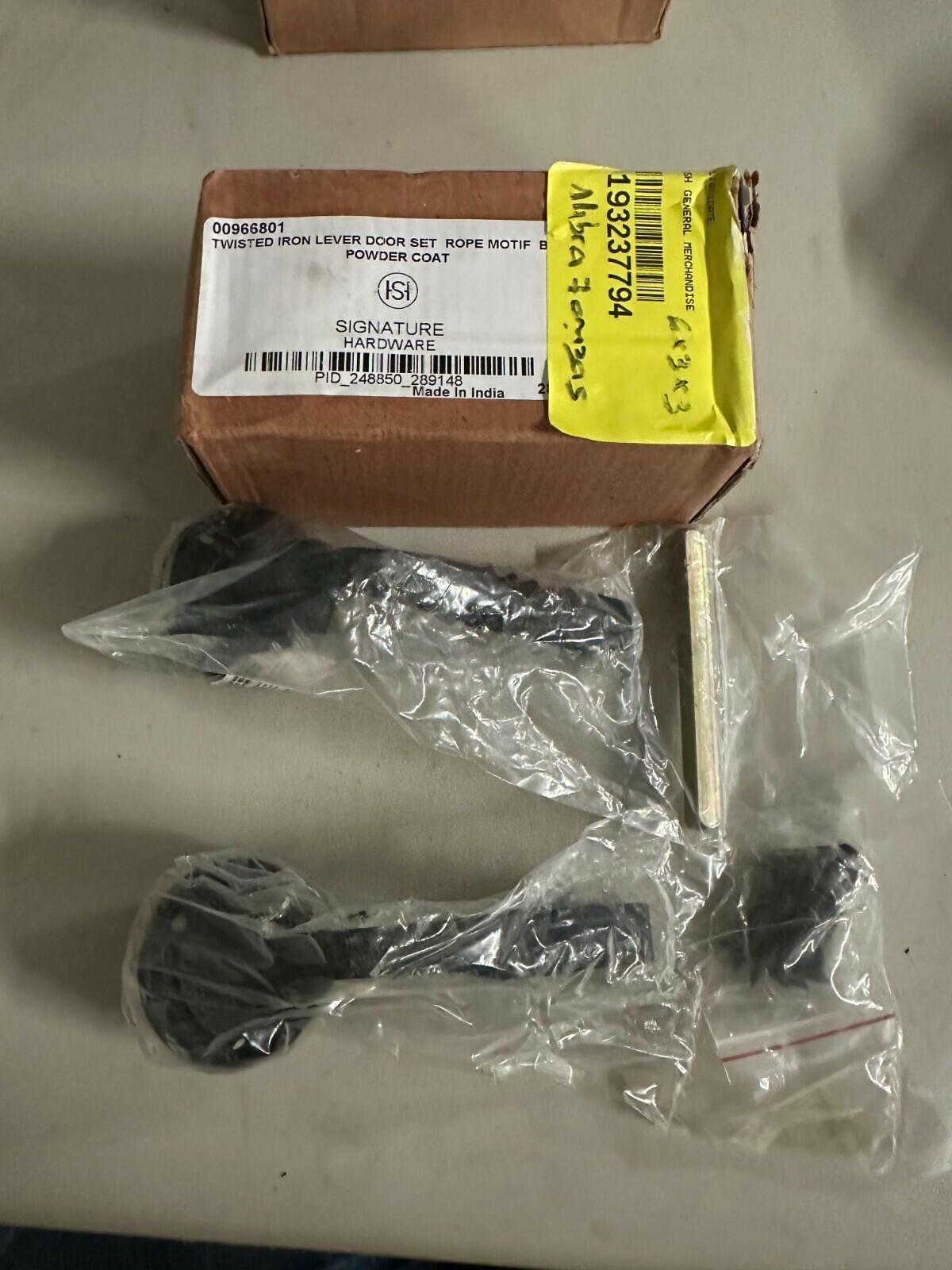Signature Hardware-Twisted Iron Lever Door Set Rope Motif-Black Powder Coat
