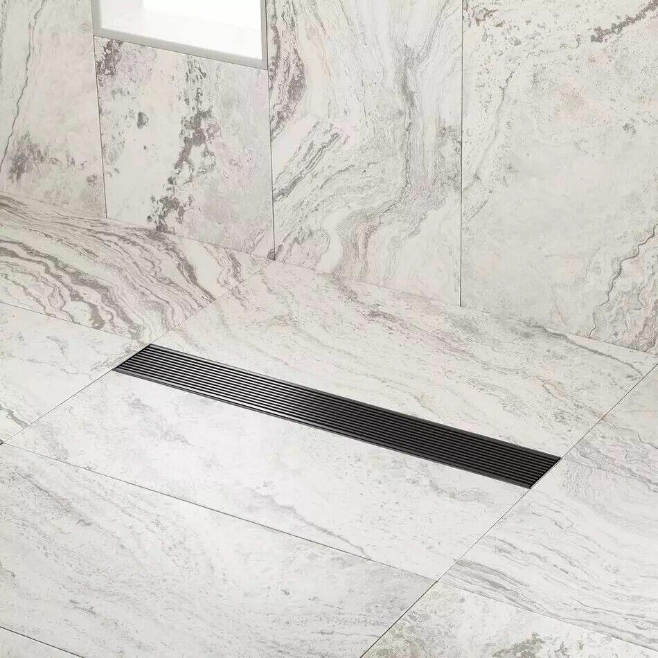 Signature Hardware - 28" Carmen Outdoor Linear Shower Drain Matte Black