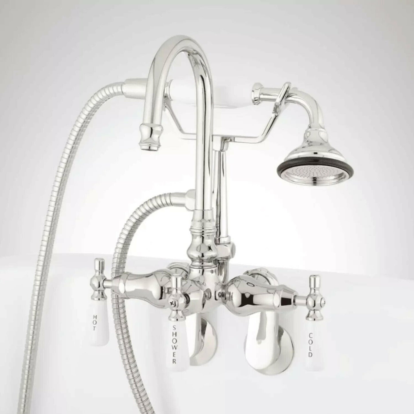Signature Hardware - Gooseneck Tub-Wall-Mount Faucet & Hand Shower - Chrome