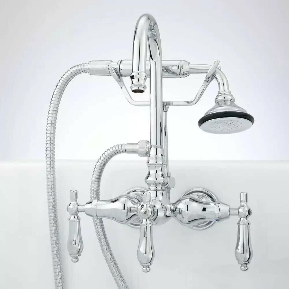 Signature Hardware - Gooseneck Tub-Wall-Mount Faucet & Hand Shower - Chrome