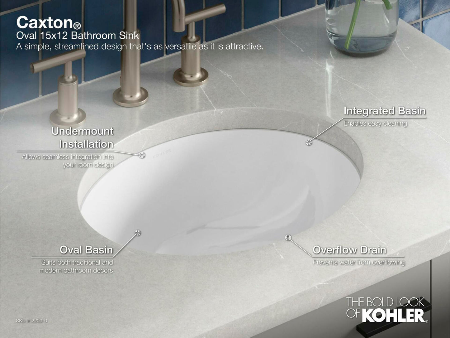 Kohler 2209-0 Caxton Oval 15" x 12" Undermount bathroom sink, White