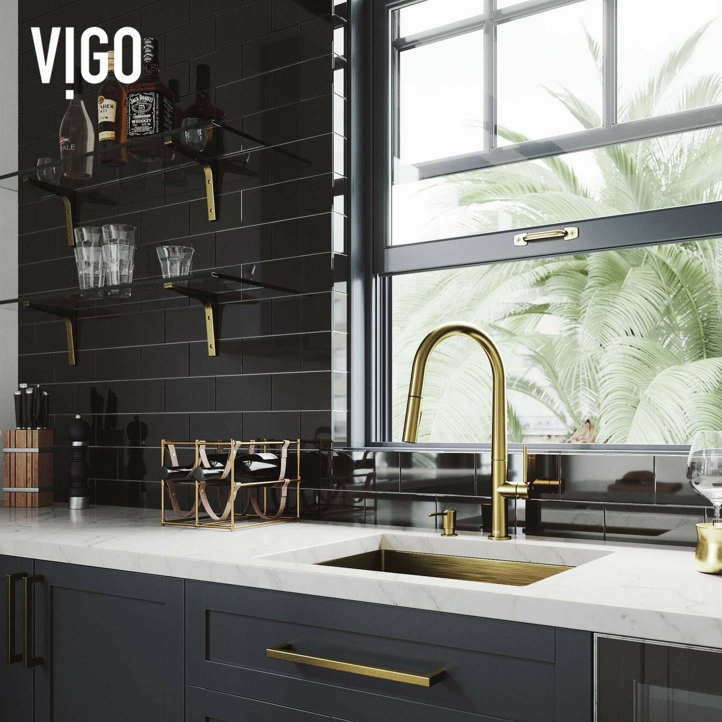 VIGO Greenwich 18'' H Single Handle Pull-Down Sprayer Set with Soap Dispenser