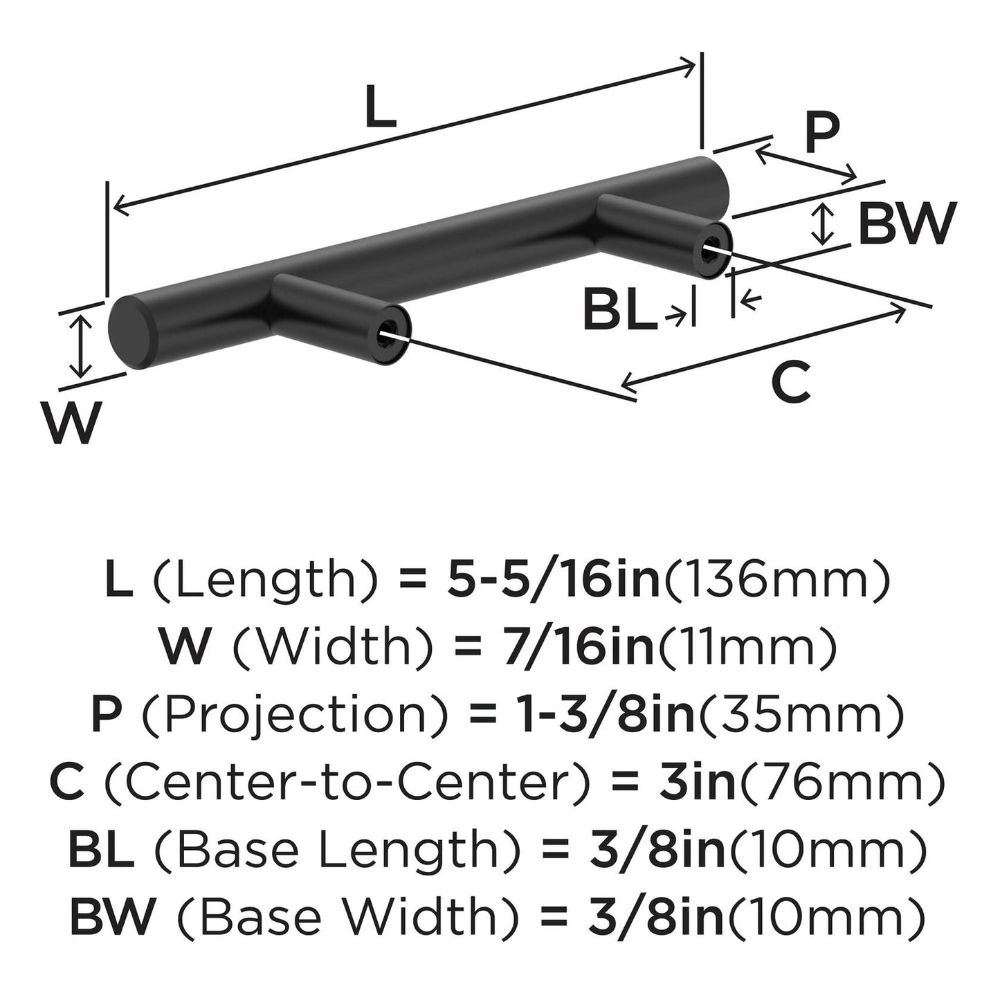 Amerock BP37240MB Eaton 3 Inch Center to Center Bar Cabinet Pull - Matte Black