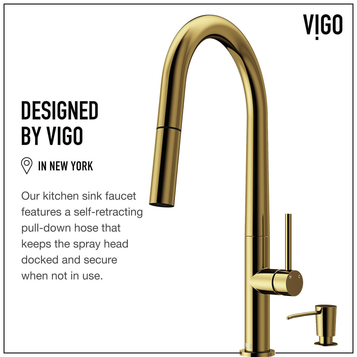 VIGO Greenwich 18'' H Single Handle Pull-Down Sprayer Set with Soap Dispenser