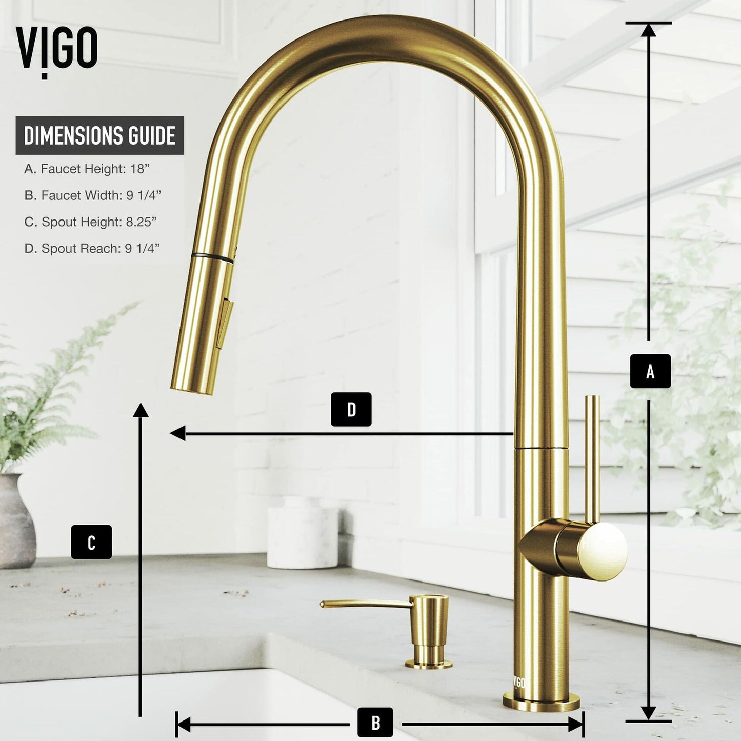 VIGO Greenwich 18'' H Single Handle Pull-Down Sprayer Set with Soap Dispenser