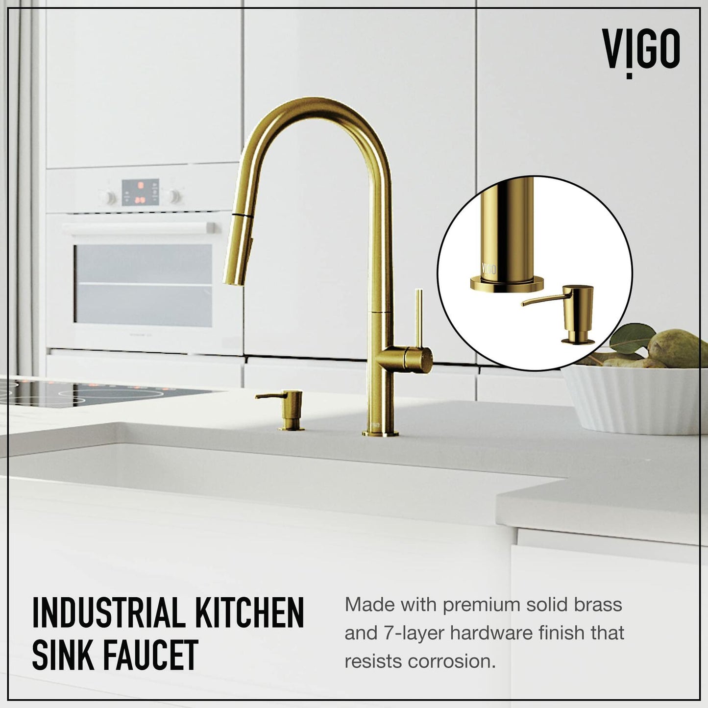 VIGO Greenwich 18'' H Single Handle Pull-Down Sprayer Set with Soap Dispenser