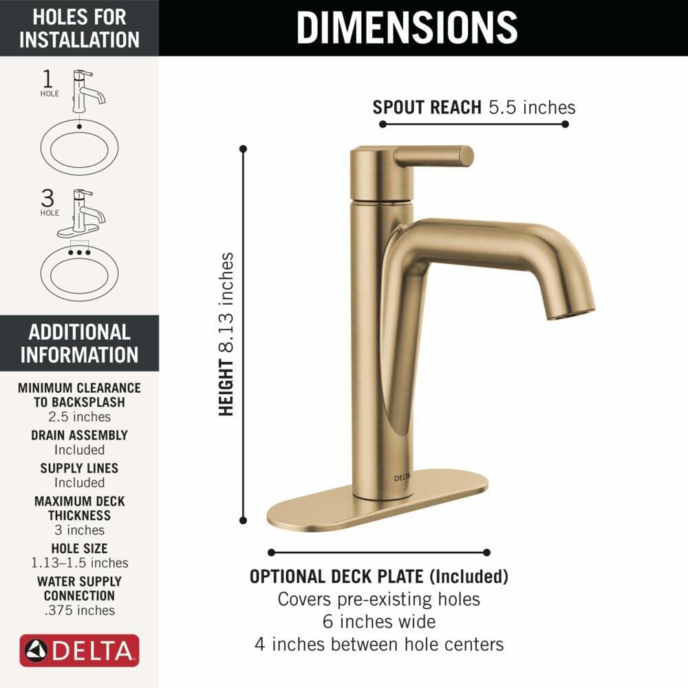 DELTA FAUCET Nicoli Bathroom Faucet, Single Handle Champagne Bronze