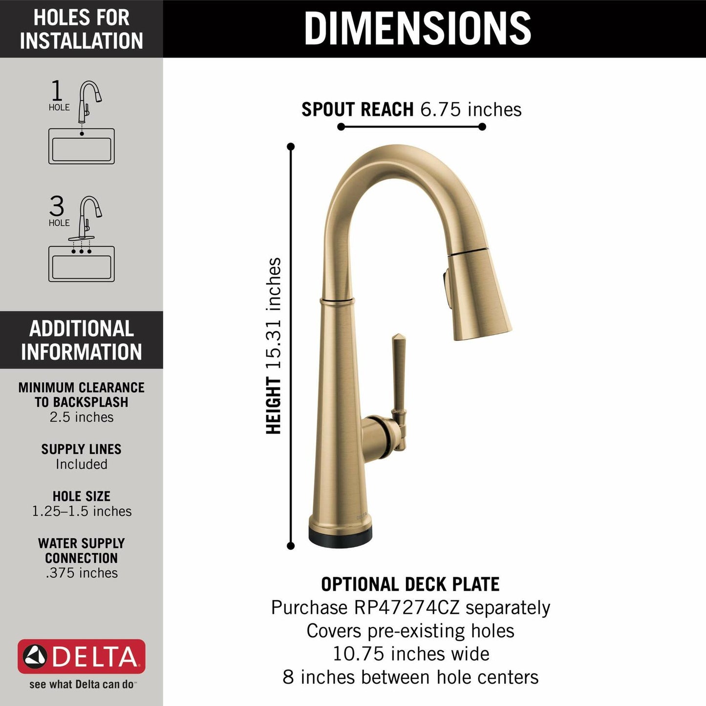 Delta Faucet Emmeline Touch Bar Faucet with Pull Down Sprayer, Touch2O