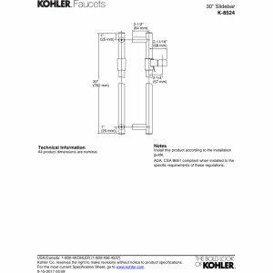 KOHLER 30" Adjustable slidebar, shower slidebar, handshower slidebar