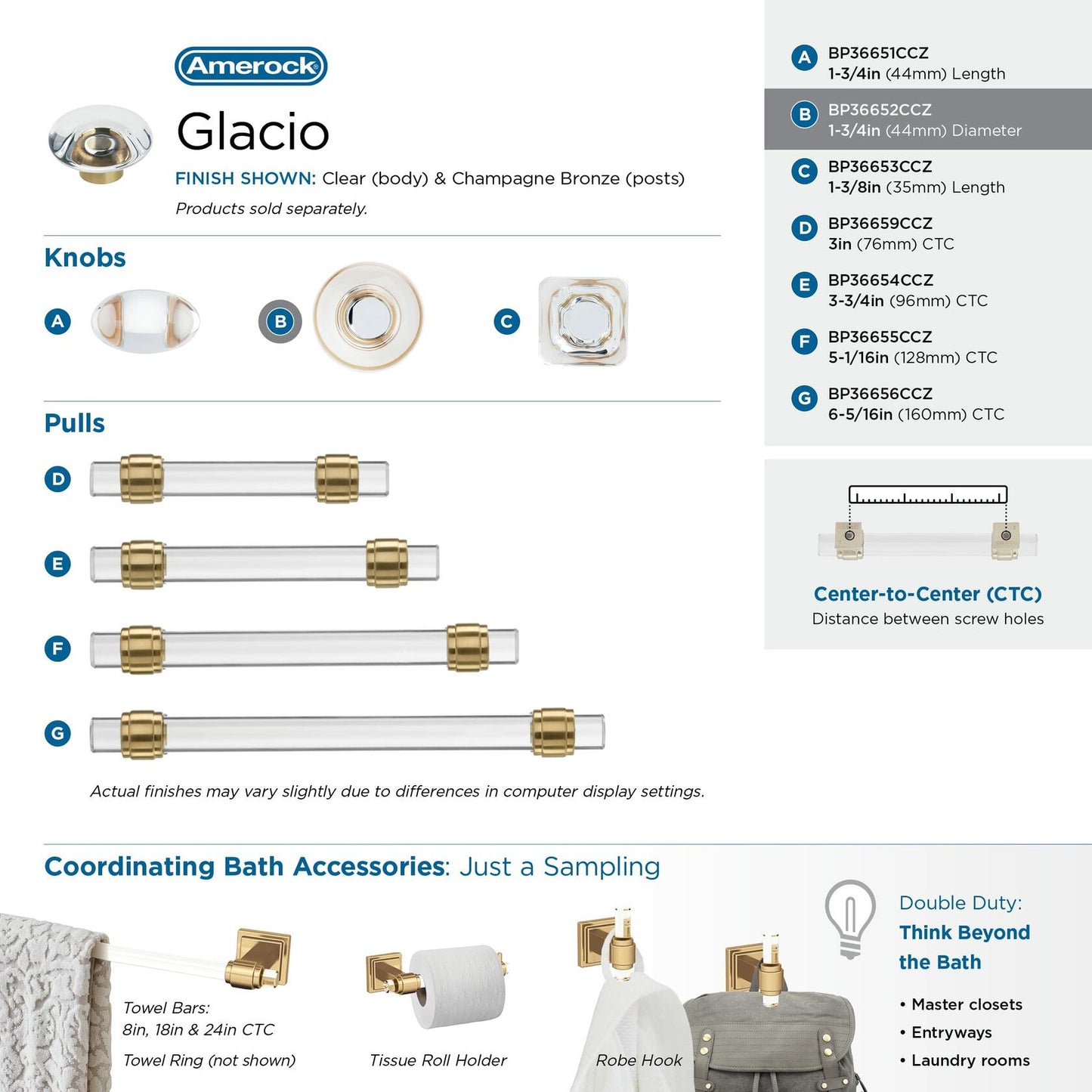 Amerock | Cabinet Knob | Clear/Champagne Bronze | Glacio