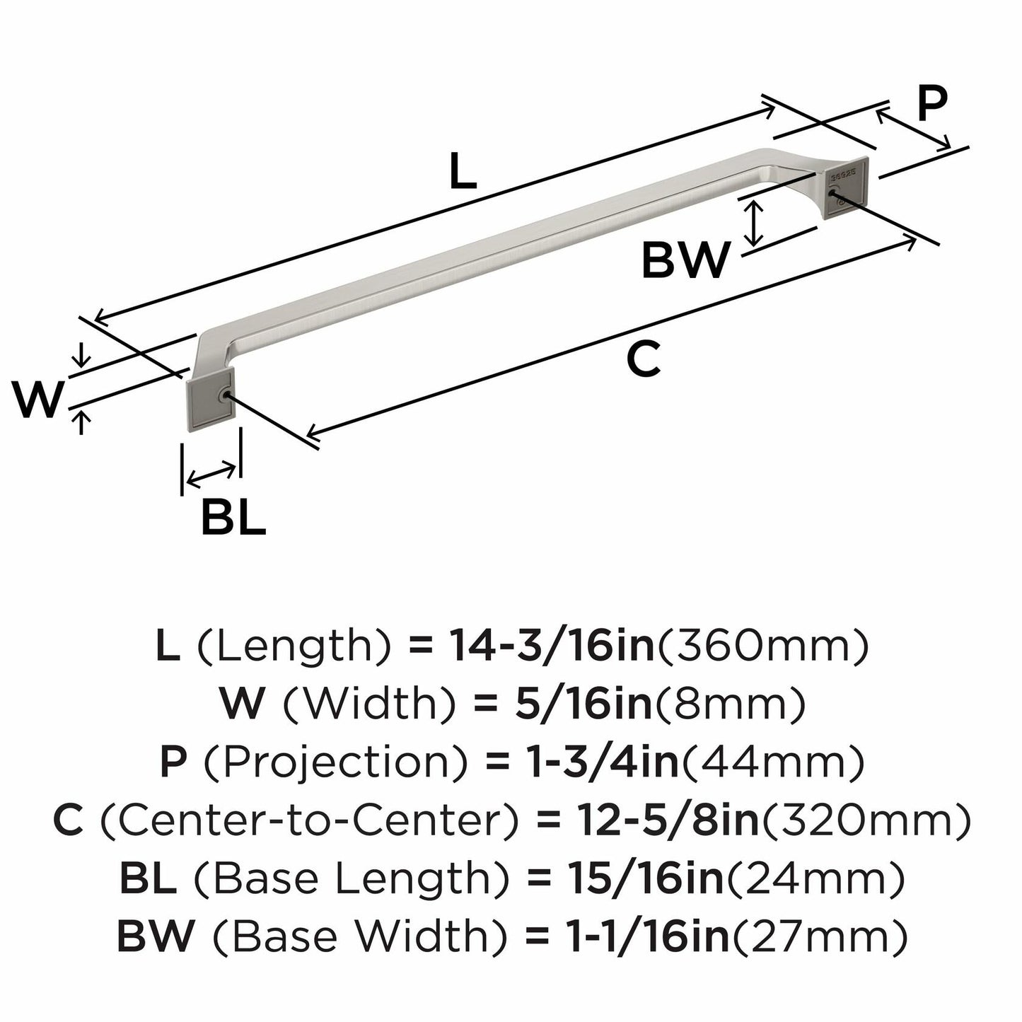 Amerock Exceed 12-5/8 inch Center-to-Center Satin Nickel Cabinet Pull BP36925G10