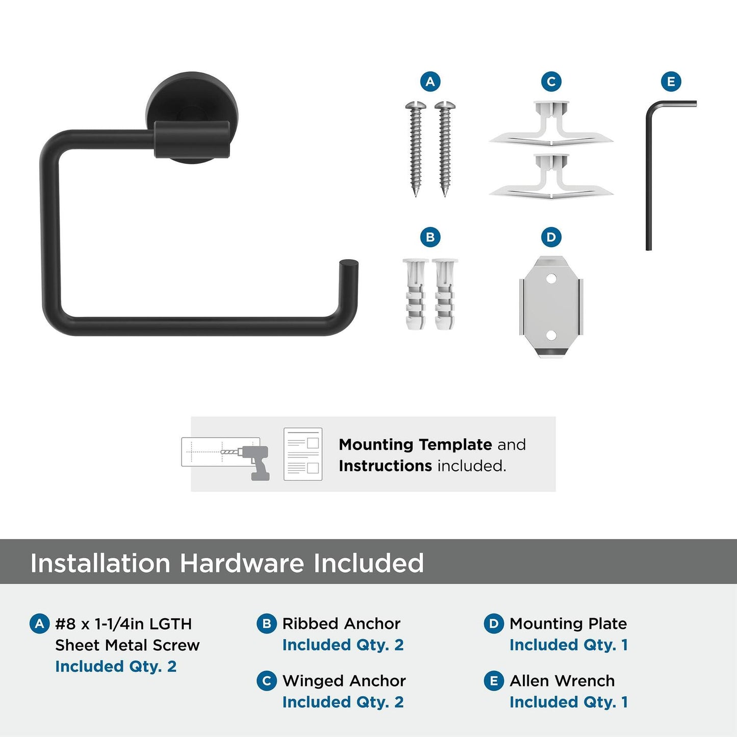 Amerock BH26541MB | Matte Black Towel Bar | 6-7/16 in Length Towel Holder