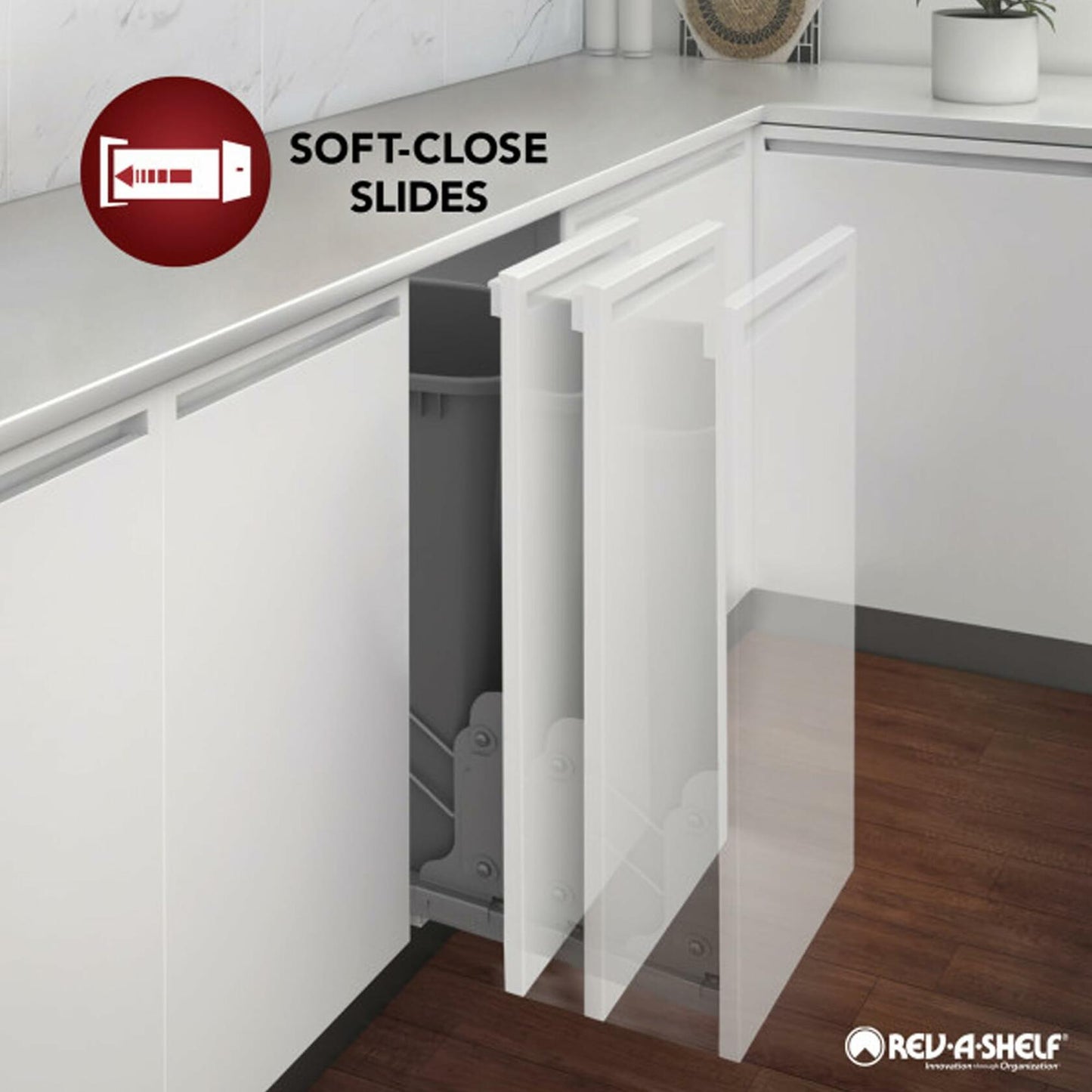 Rev-A-Shelf Double Pullout Under Cabinet Trash Can with Soft-Close, Silver