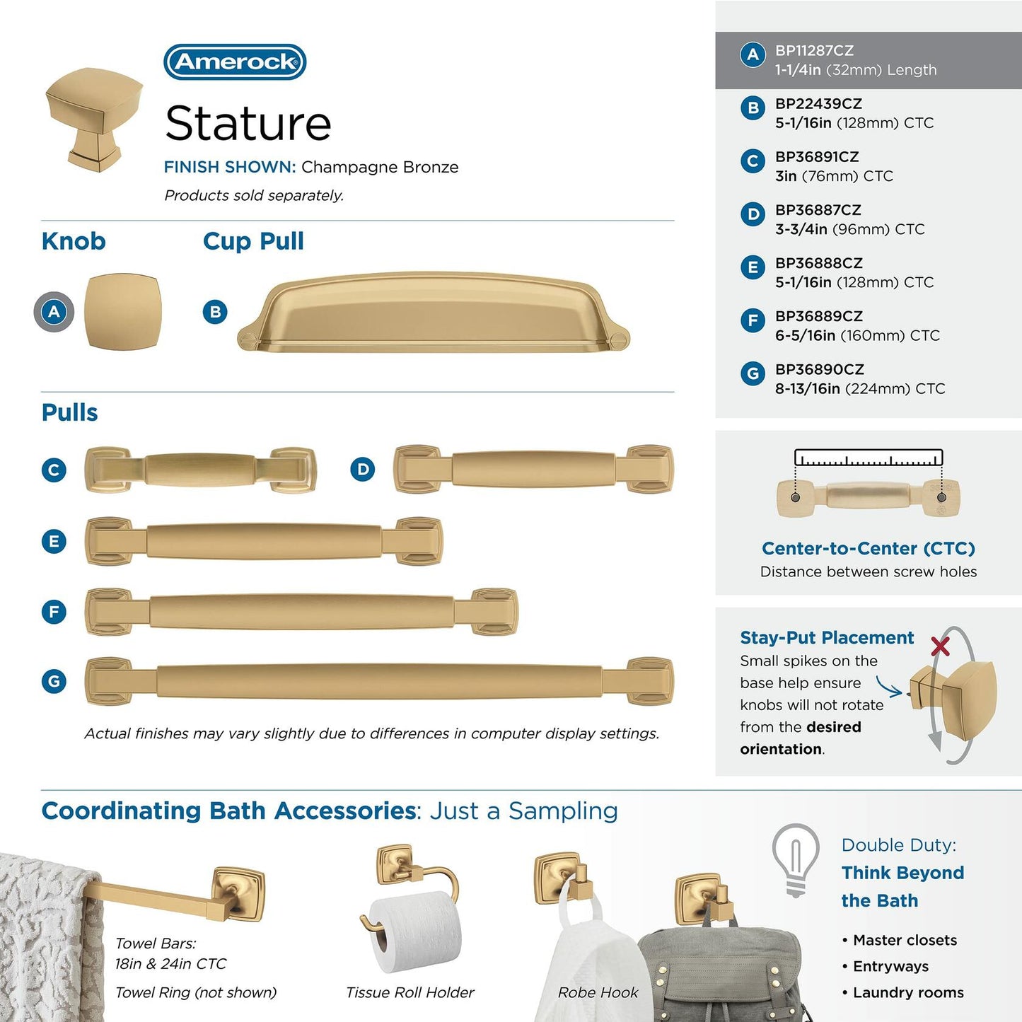 Amerock | Cabinet Knob | Champagne Bronze | 1-1/4 inch (32 mm) Length | Stature