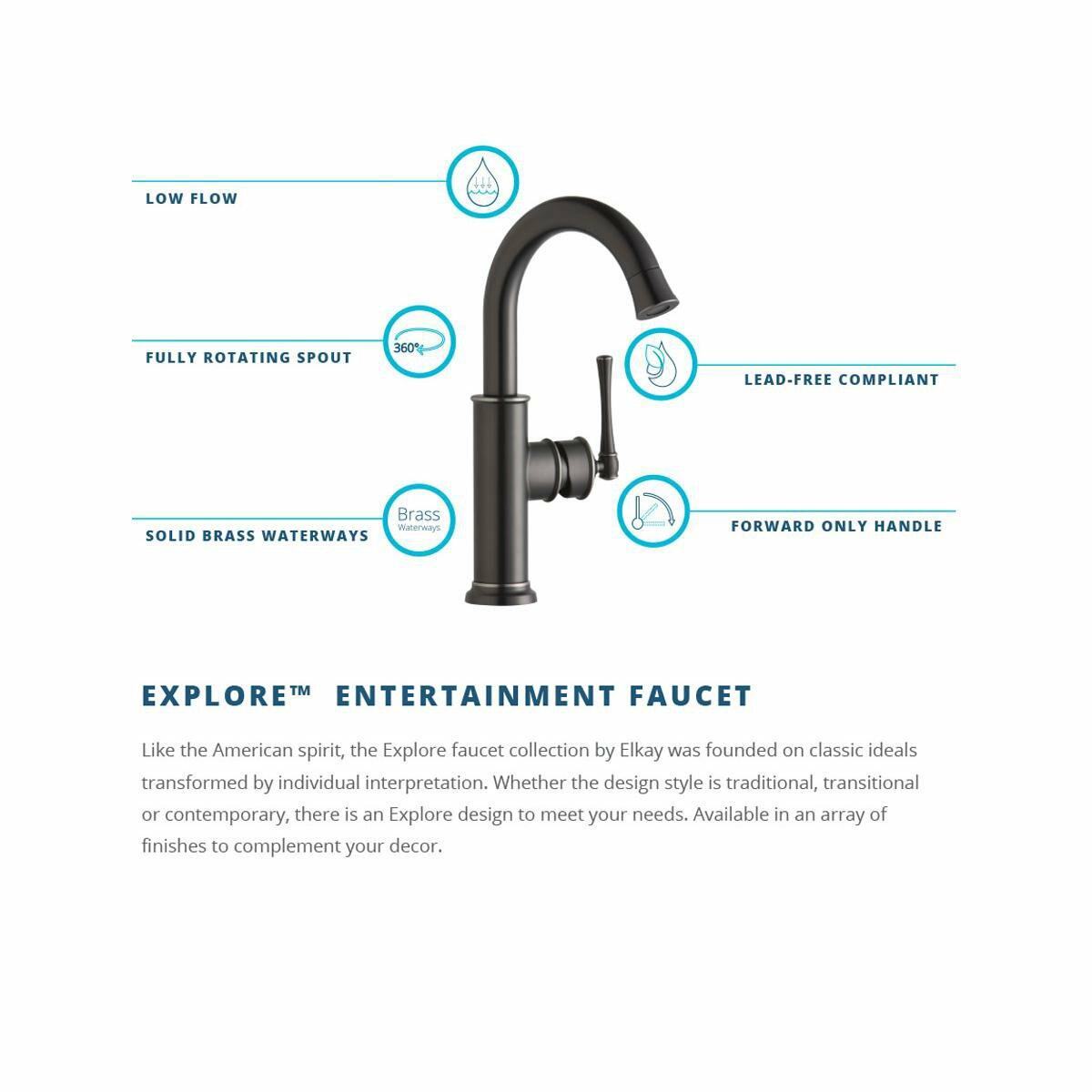 Elkay Explore LKEC2012AS Single Hole Bar Faucet with Forward Only Lever Handle