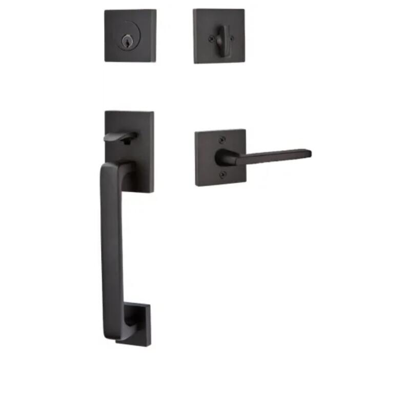 EMTEK Baden RH Sectional Single Cylinder Keyed Entry Handleset with Helios Lever
