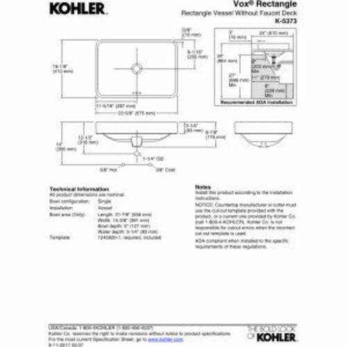 KOHLER 5373-0 Vox Rectangle Vessel Bathroom Sink, Vitreous China, White