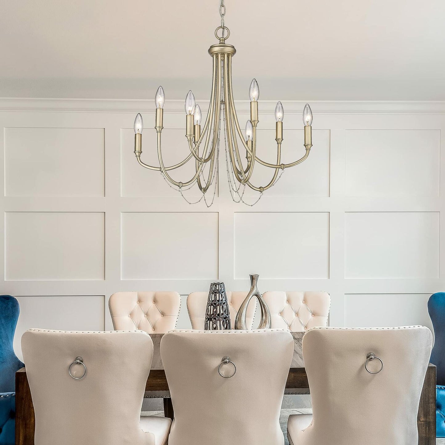 Golden Lighting Kamila 8 Light Chandelier in White Gold