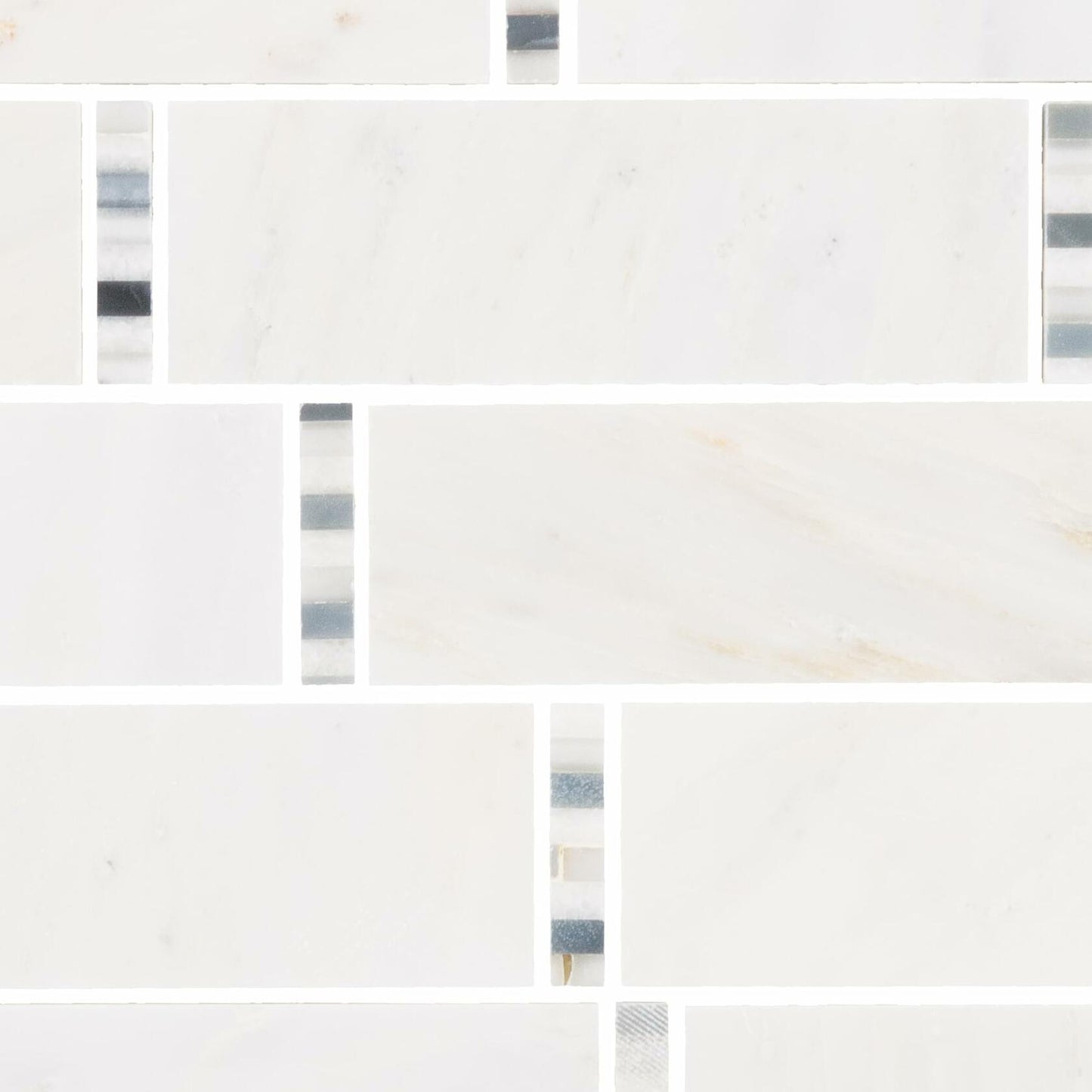 TileHQ Random Linear Mosaic in First Snow Elegance with Polished Finish