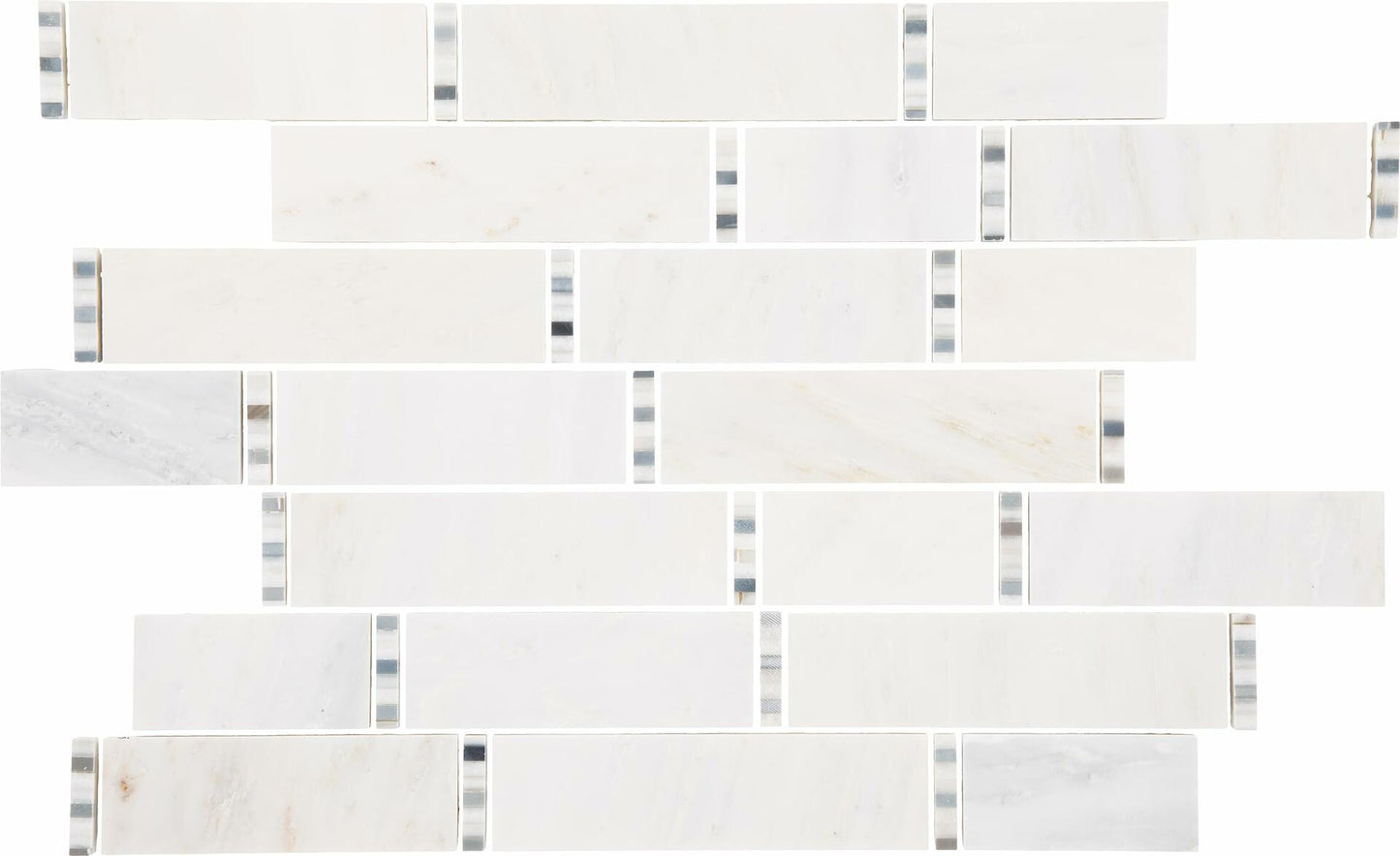 TileHQ Random Linear Mosaic in First Snow Elegance with Polished Finish