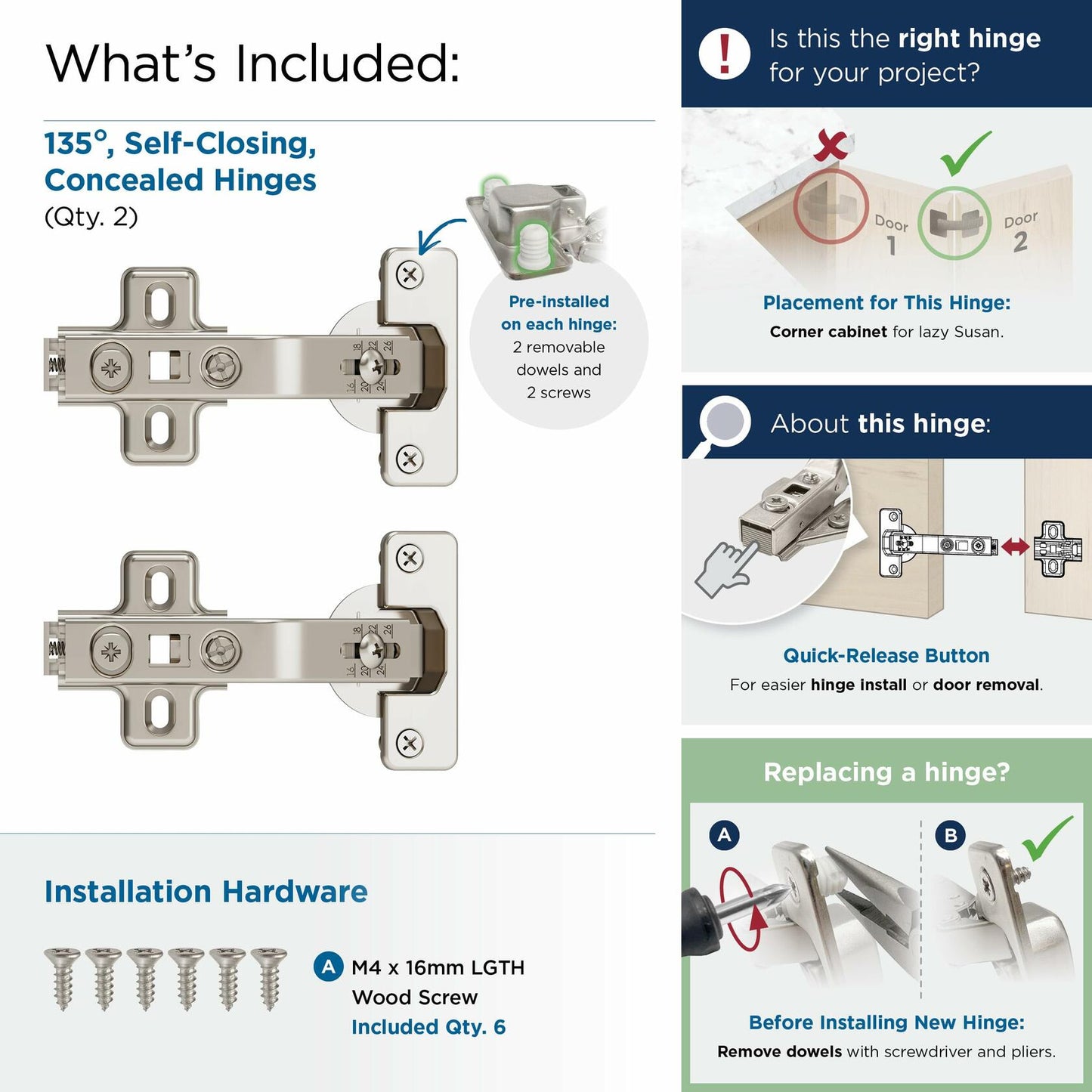 Amerock 2 Pack 135 Degree Lazy Susan Bi-Fold Door Euro Concealed Hinge, Corner