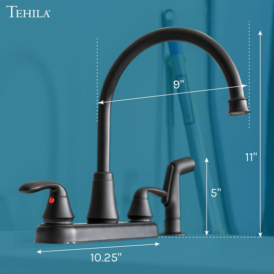 Tehila Black Finish Wide-set Gooseneck Faucet with Side Sprayer - view 2