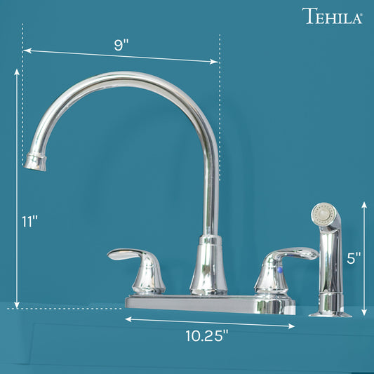 Tehila Chrome Finish Wide-set Gooseneck Faucet with Side Sprayer - view 2
