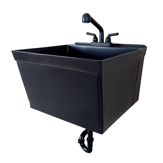 Tehila Standard Wall-Mounted Black Utility Sink with Black Finish Pull-Out Faucet