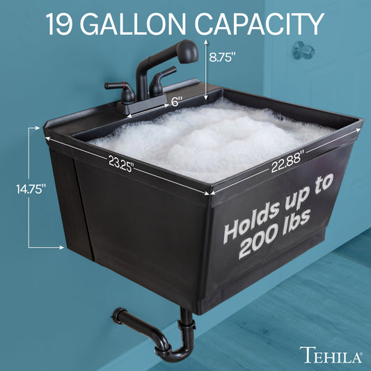 Tehila Standard Wall-Mounted Black Utility Sink with Black Finish Pull-Out Faucet - view 2