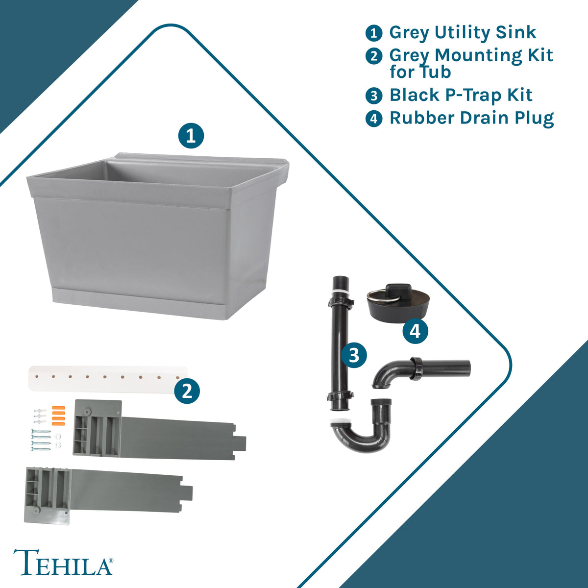 Tehila Standard Wall-Mounted Grey Utility Sink, No Supply Lines - view 9