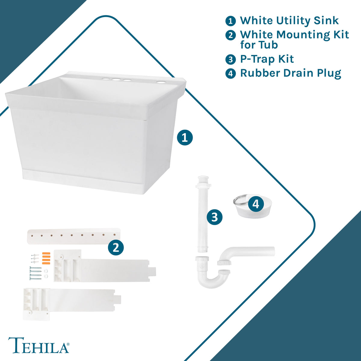 Tehila Standard Wall-Mounted White Utility Sink, No Supply Lines - view 9