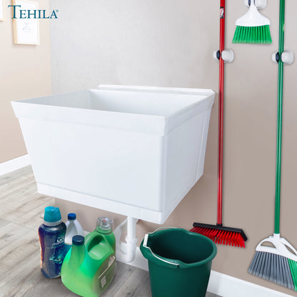 Tehila Standard Wall-Mounted White Utility Sink, Water Supply Lines Included - view 4