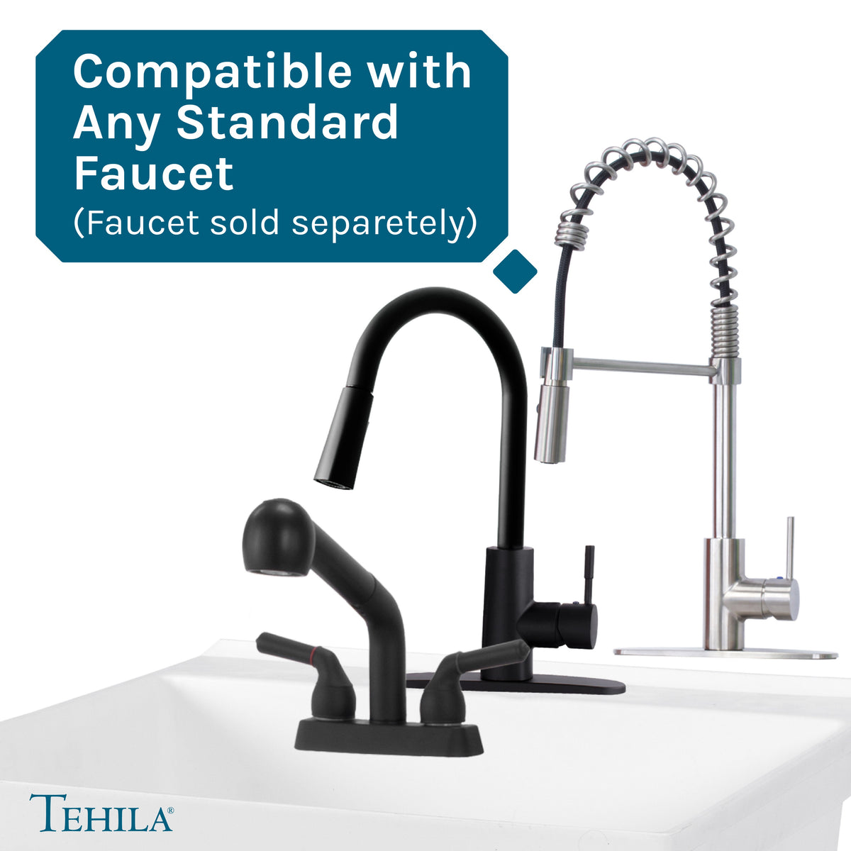 Tehila Standard Wall-Mounted White Utility Sink, Water Supply Lines Included - view 8