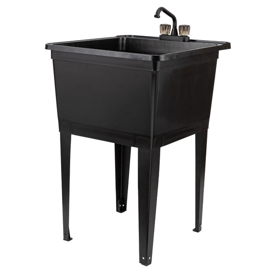 Tehila Basics Freestanding Black Utility Sink with Black Finish Dual Handle Utility Faucet