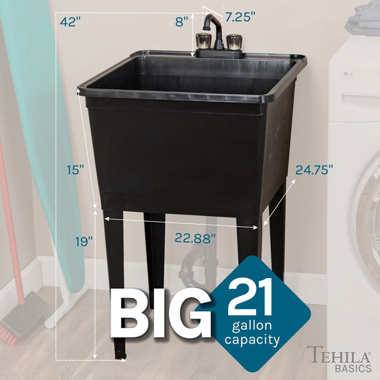 Tehila Basics Freestanding Black Utility Sink with Black Finish Dual Handle Utility Faucet - view 2