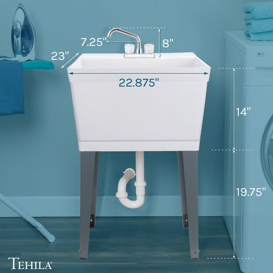 Tehila Standard Freestanding White Utility Sink with Chrome Finish Double Knob Utility Faucet - view 2