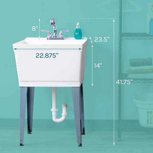 Tehila Standard Freestanding White Utility Sink with Chrome Finish Pull-Out Faucet - view 2
