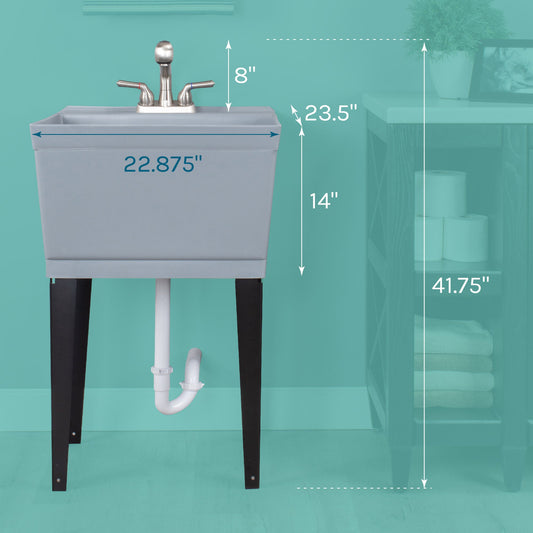Tehila Standard Freestanding Grey Utility Sink with Stainless Steel Finish Pull-Out Faucet - view 2