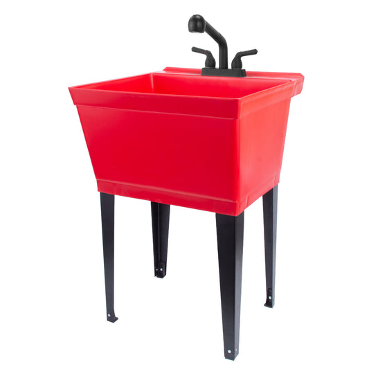 Tehila Standard Freestanding Red Utility Sink with Matte Black Finish Pull-Out Faucet