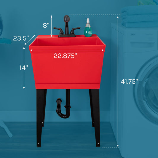 Tehila Standard Freestanding Red Utility Sink with Matte Black Finish Pull-Out Faucet - view 2