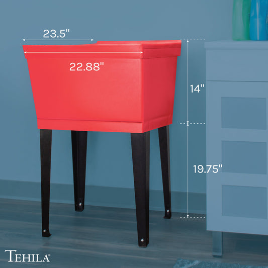 Tehila Standard Freestanding Red Utility Sink with Black Legs, No Supply Lines - view 2