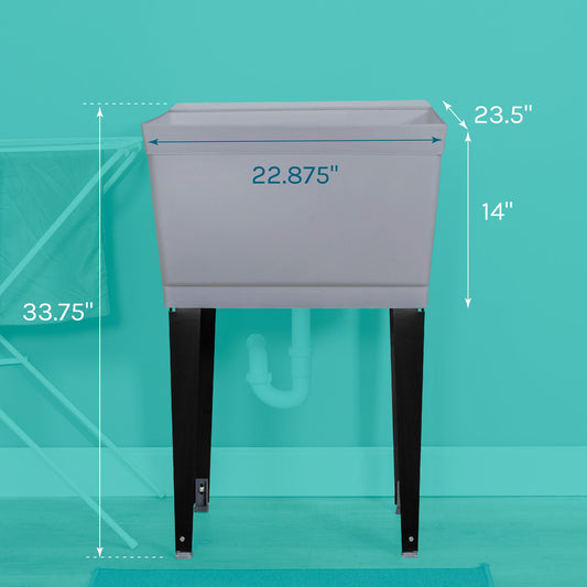 Tehila Standard Freestanding Grey Utility Sink with Black Legs, Water Supply Lines Included - view 2