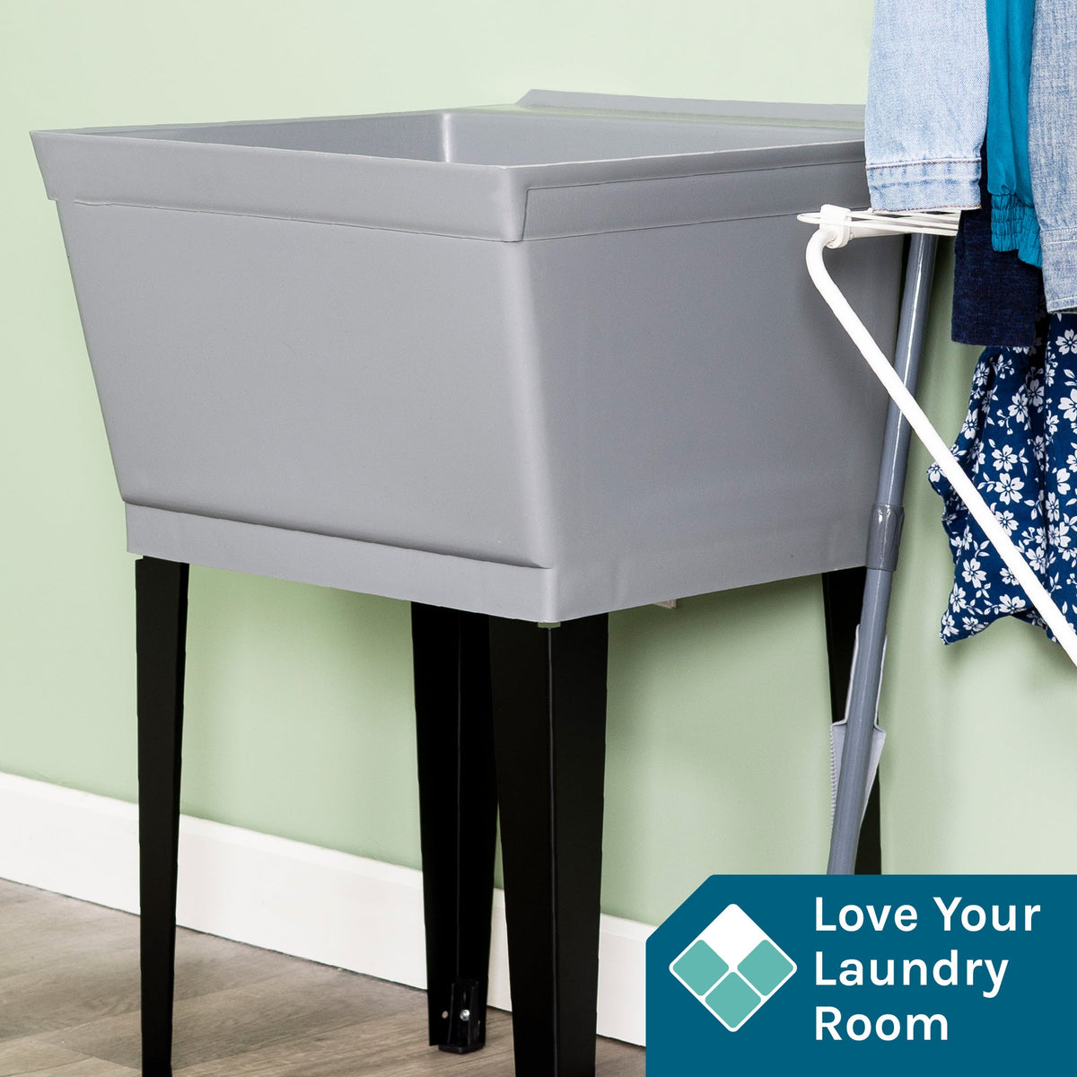 Tehila Standard Freestanding Grey Utility Sink with Black Legs, Water Supply Lines Included - view 3