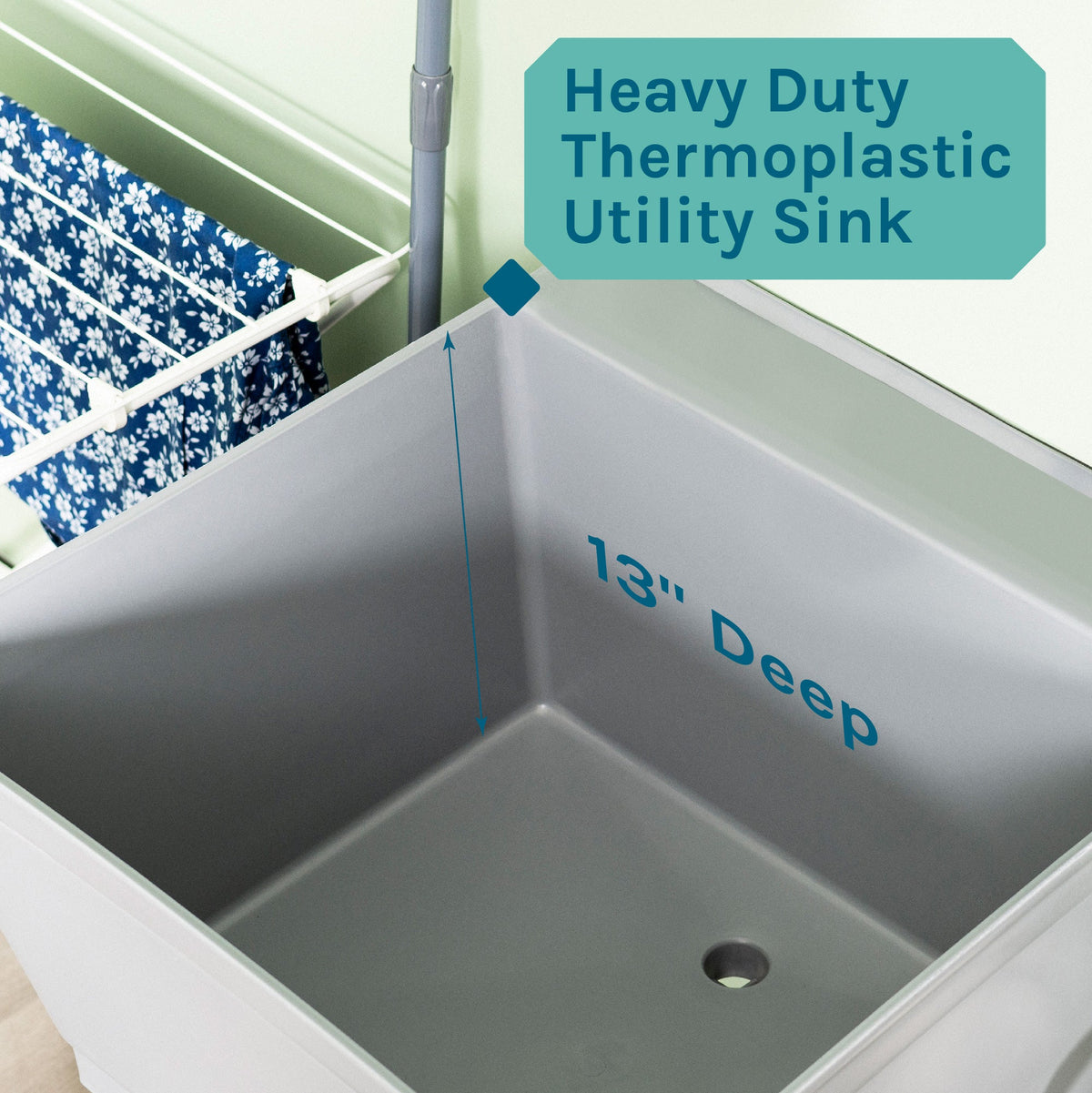 Tehila Standard Freestanding Grey Utility Sink with Black Legs, Water Supply Lines Included - view 6