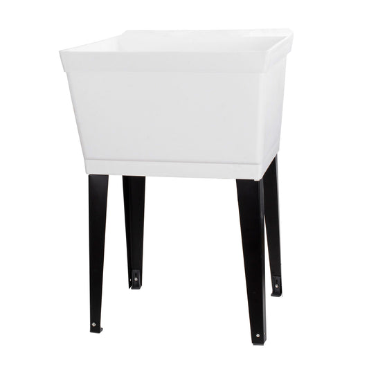 Tehila Standard Freestanding White Utility Sink with Black Legs, Water Supply Lines Included