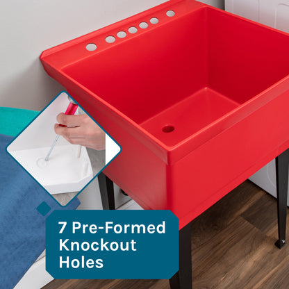 Tehila Standard Freestanding Red Utility Sink with Black Legs and Stainless Steel Finish Wide-set Gooseneck Faucet with Side Sprayer - view 7