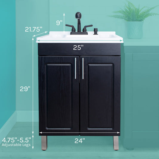 Tehila Black Vanity Cabinet and White Utility Sink with Black Finish Pull-Out Faucet - view 2