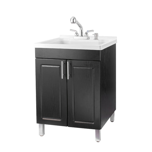 Tehila Black Vanity Cabinet and White Utility Sink with Chrome Finish Pull-Out Faucet